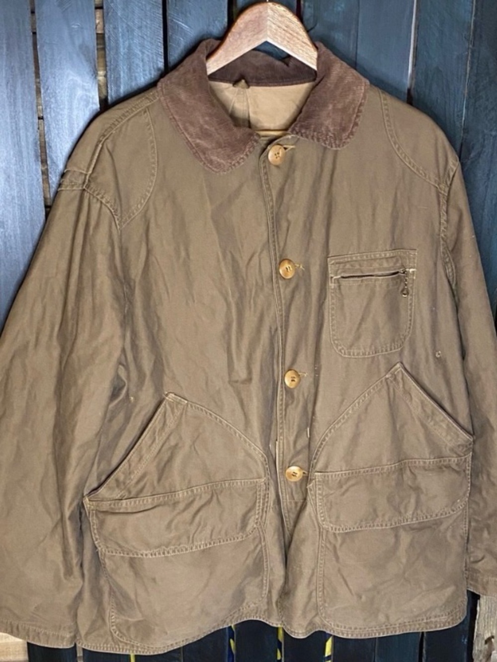Vintage 50s American Field Brown hunting Jacket Corduroy Collar XL talon zippers